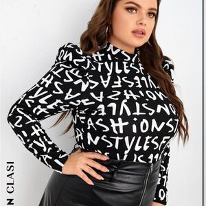 Bundle/2 Mockneck Gigot Sleeve Graphic Letter Tops sz 3X